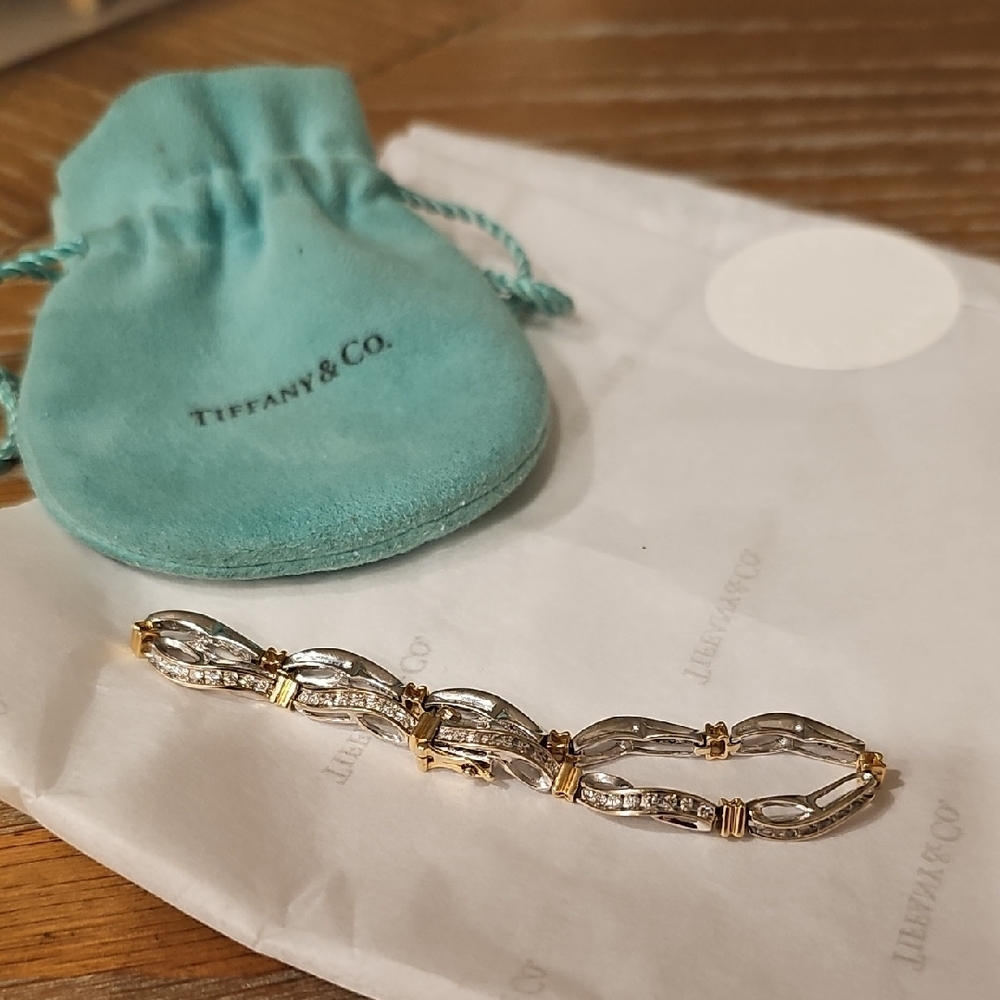 Vintage 10K Diamond Gold Baguette Infinity Tennis Bracelet With Tiffany Pouch